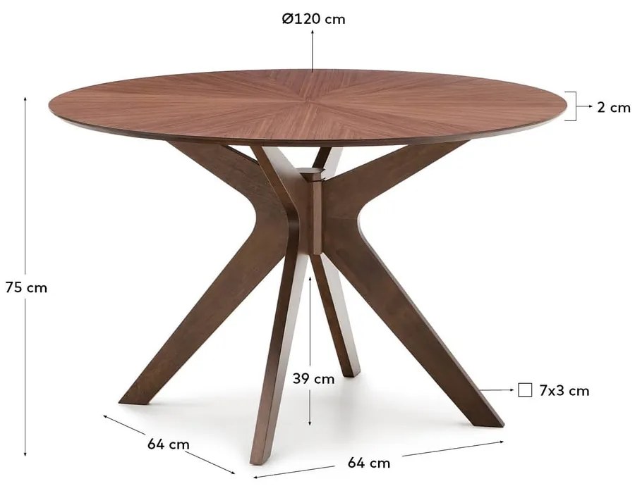 Okrągły stół z blatem w dekorze orzecha ø 120 cm Naanim – Kave Home