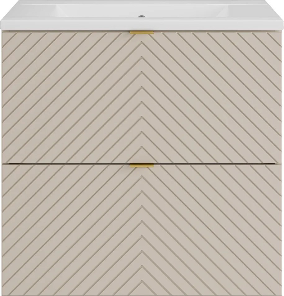 Szafka łazienkowa wisząca w jodełkę z wpuszczaną umywalką – beż – 60 cm – DORIONI