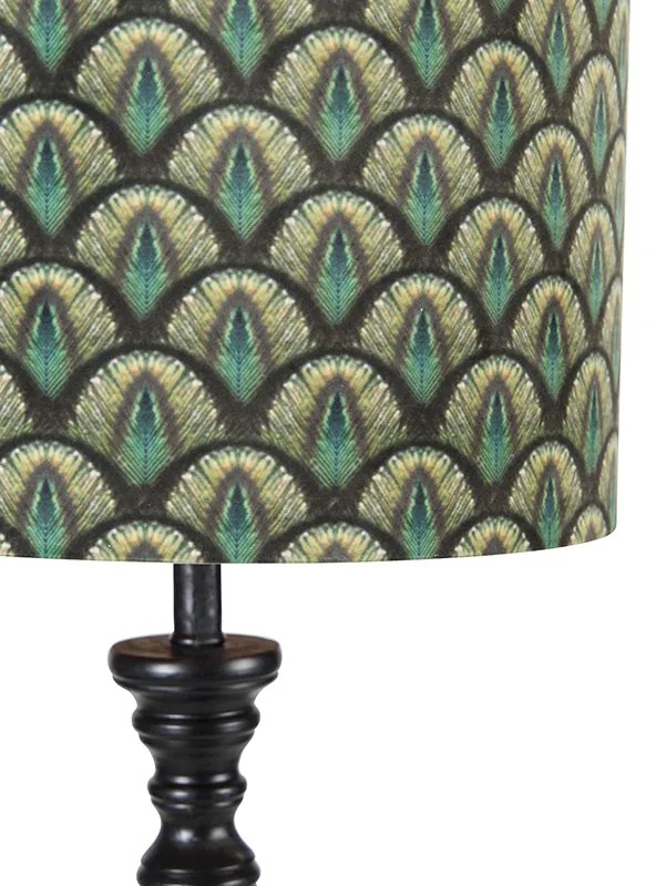 Klasyczna lampa stojąca czarna z abażurem w pawie 40 cm - Classico klasyczny/Antyczny Oswietlenie wewnetrzne
