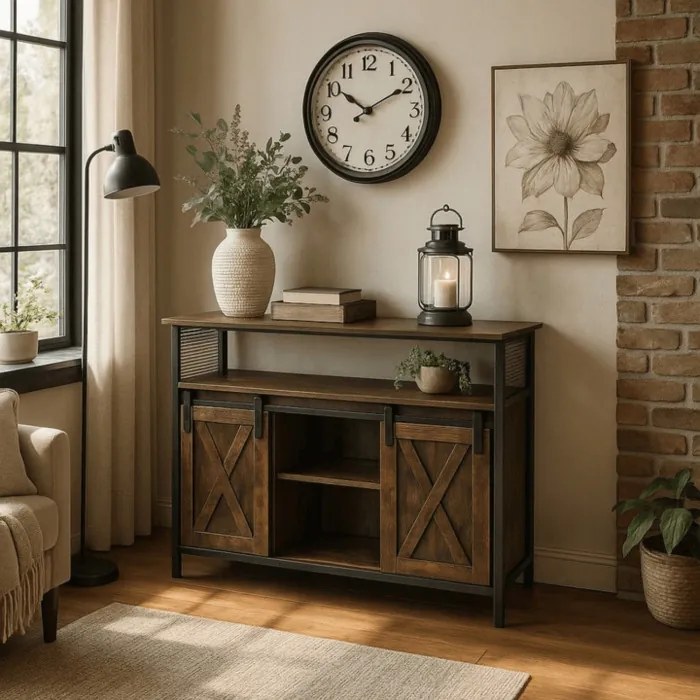 Komoda ARLO 100 cm z Półkami Dąb Rustykalny/Czarny Loftowa