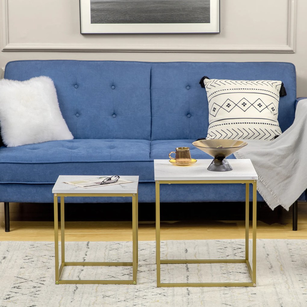 HOMCOM zestaw 2 stolików kawowych, stolik kawowy z marmurowym wykończeniem w kolorze białym