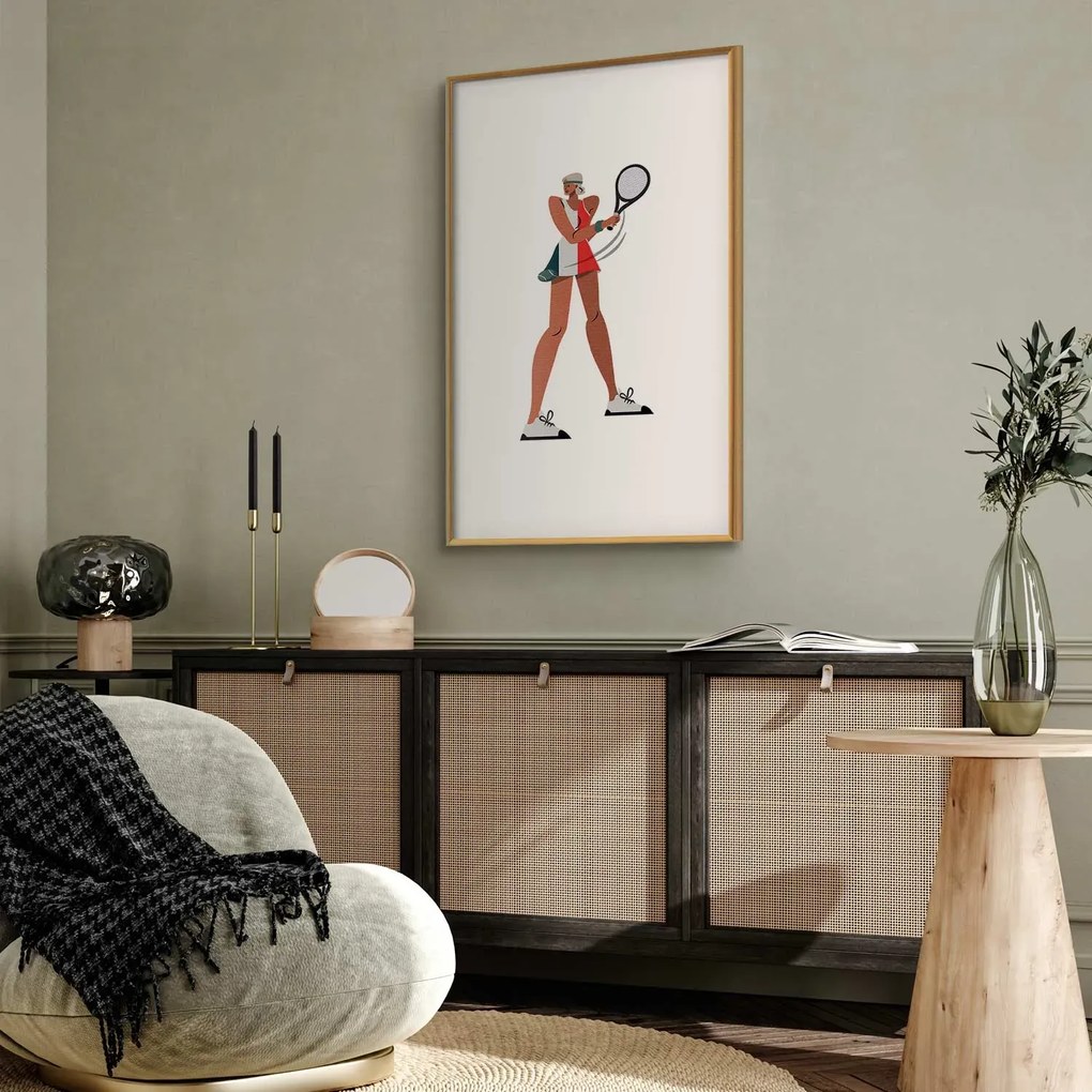 Plakat Tenisistka z rakietą 40x60 cm z ramą złotą z marginesem ARTGEIST B