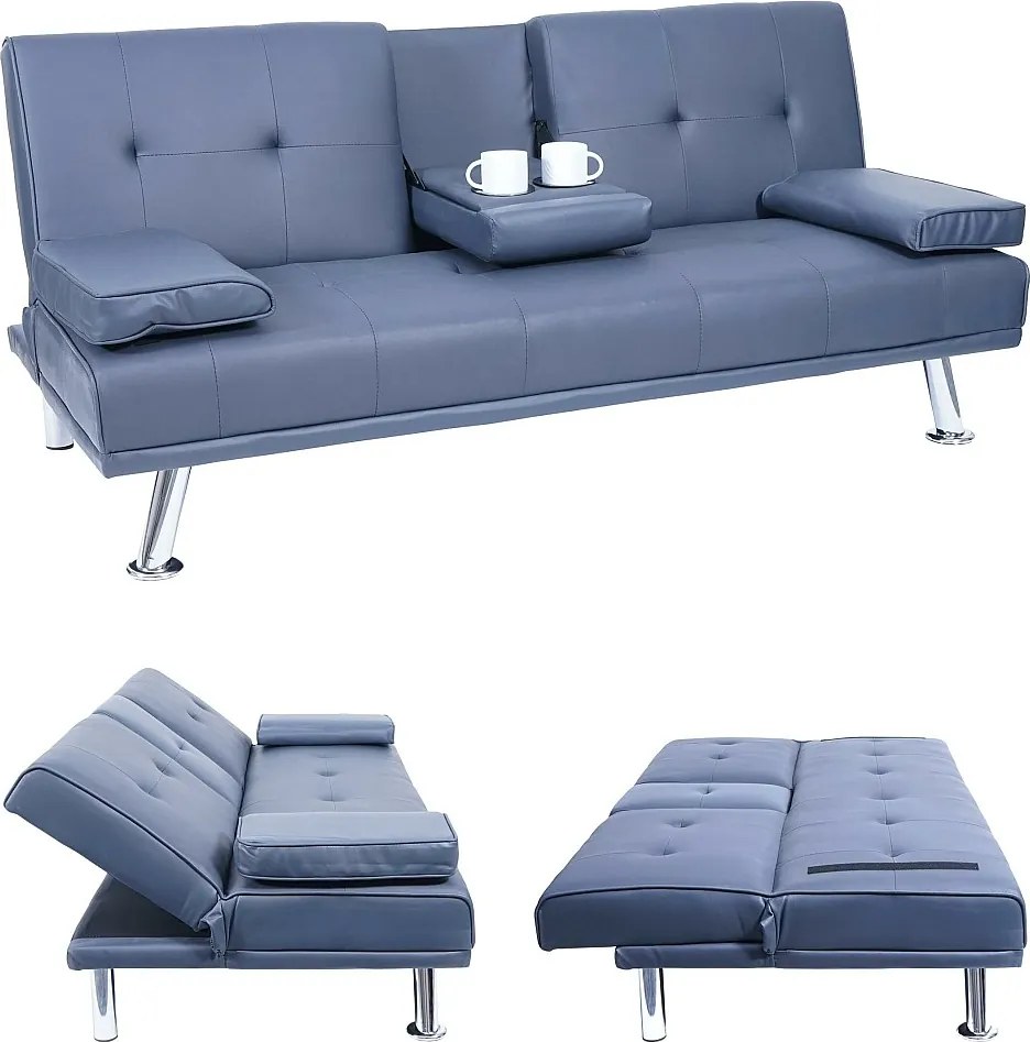 3-osobowa sofa MCW-F60,  imitacja skóry, ciemnoniebieski