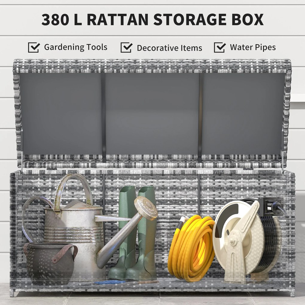 Outsunny Skrzynia z Rattanu 380L odporna na UV z pokrywą i przestrzenią UV-odporny 130 x 61 x 65 cm Ciemnoszary