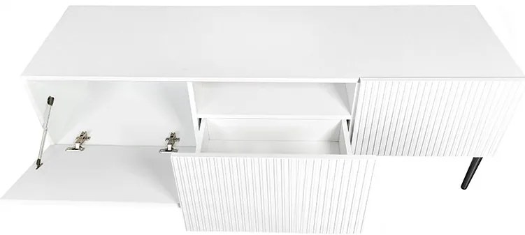 Szafka RTV z szufladą Nicole 150 cm - biały mat / czarne nóżki