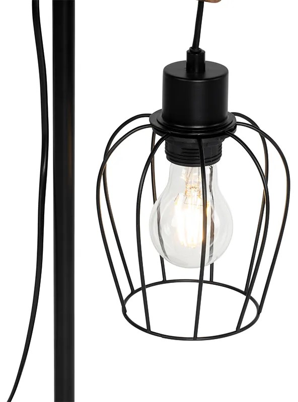 Rustykalna lampa stołowa czarna z drewnem - Stronk Rustykalny / Vintage Oswietlenie wewnetrzne