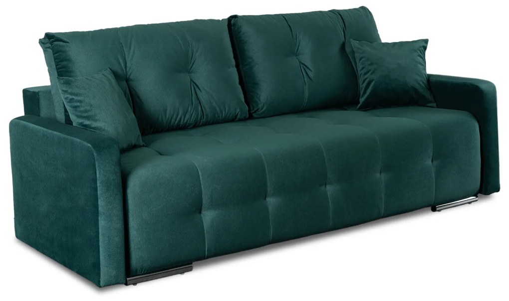 Sofa z Funkcją Spania FAVIO Wersalka Rozkładana Dwuosobowa Welurowa Zielona Nowoczesna do Salonu