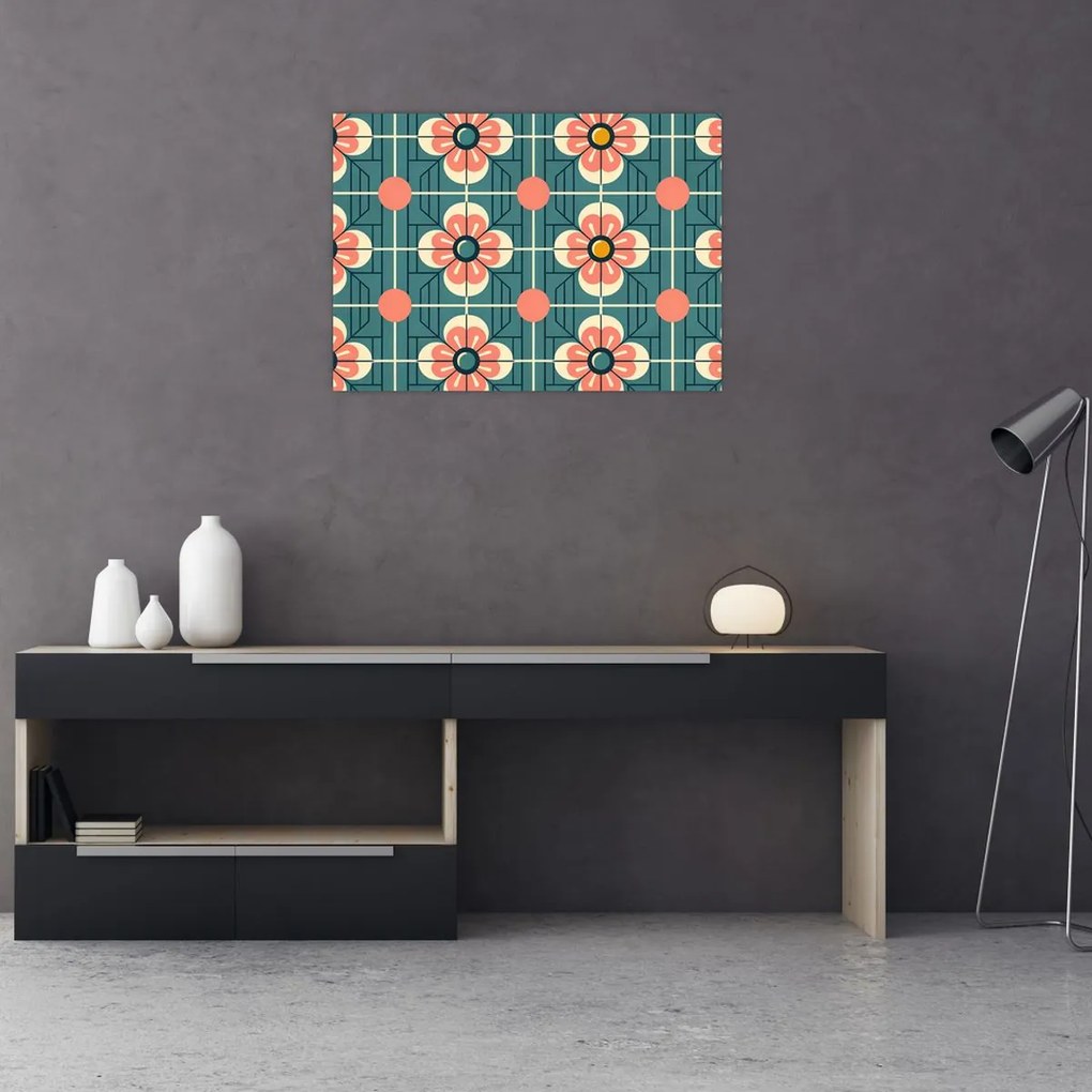 Obraz - Retro wzór z kwiatami (70x50 cm)