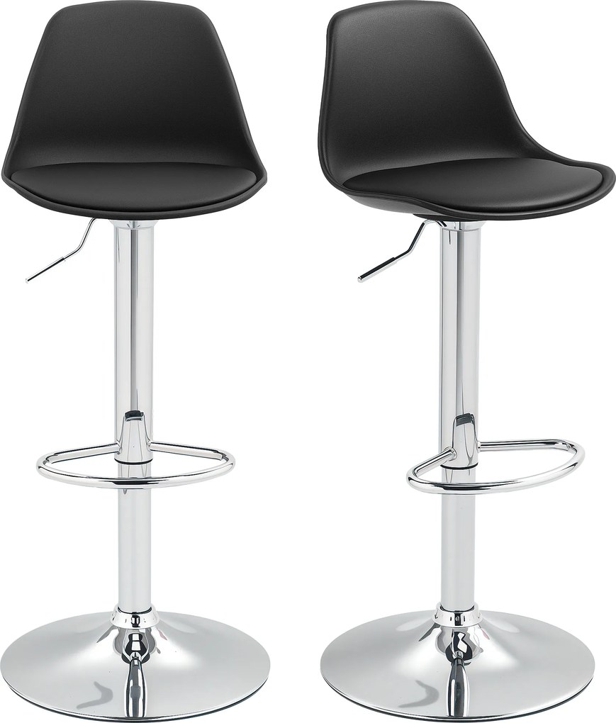 HOMCOM Zestaw 2 Stołków Barowych z Oparciem, Obrotowe, Regulowane na Wysokość, Nośność do 120 kg, 42 x 38 x 82-104 cm, Czarny