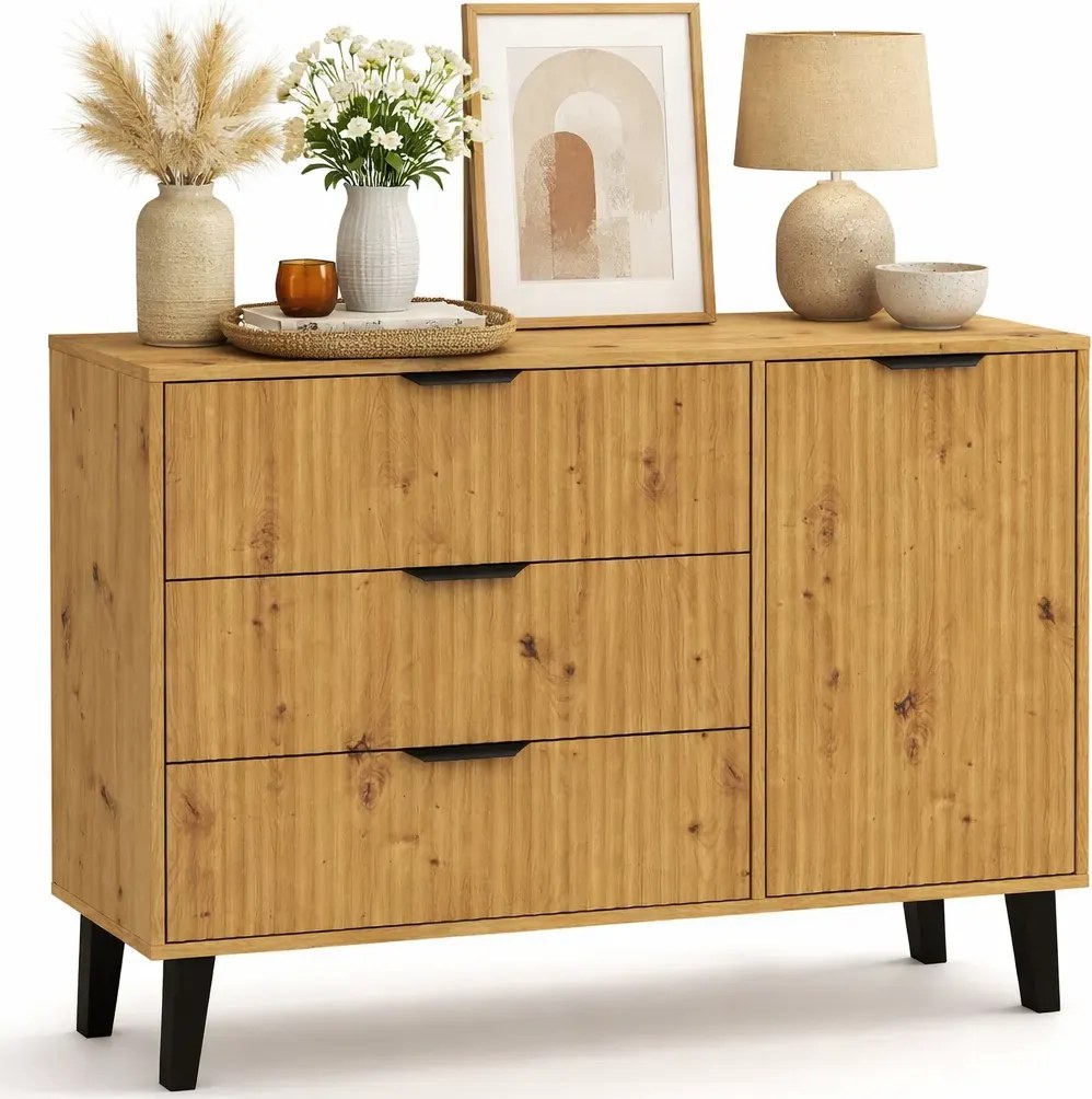 Ryflowana komoda z 3 szufladami i szafką dąb artisan R3-T24