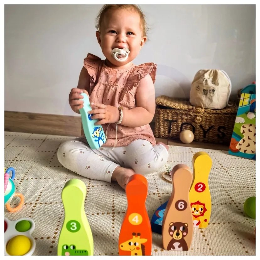 Tooky toy drewniane kręgle dla dzieci 6 szt. + piłka