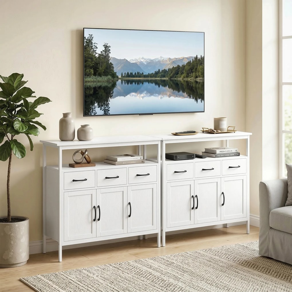 HOMCOM Komoda z regulowanymi półkami, bufet z szufladami, 95 cm, biały | Aosom PL