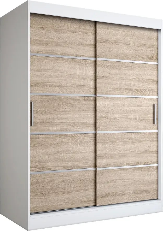 Szafa przesuwna biel + dąb sonoma 150 cm E4-A79