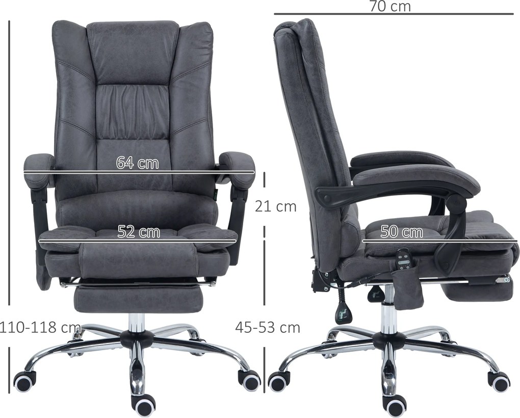 Vinsetto Fotel z masażerem Krzesło biurowe krzesło obrotowe z regulacją wysokości Ciemnoszary | Aosom PL