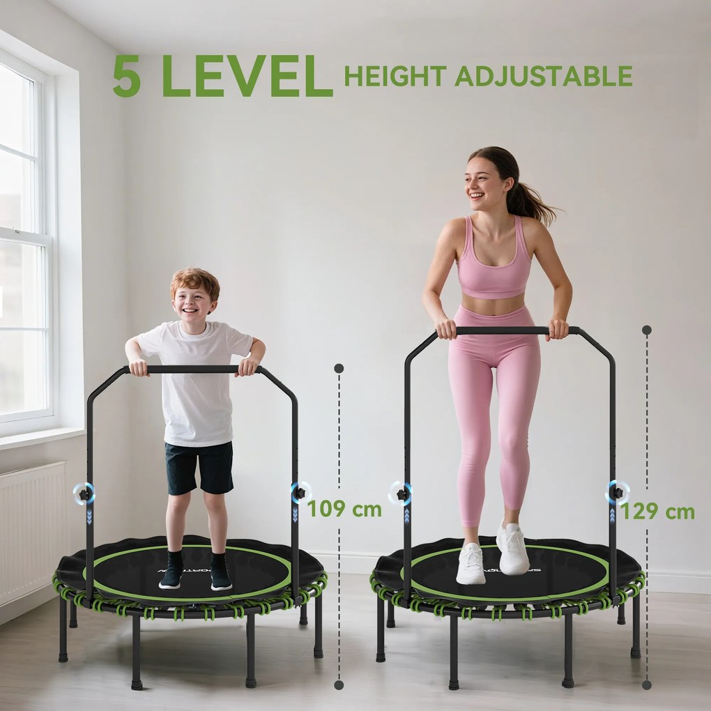 SPORTNOW Trampolina fitness z regulowanym uchwytem, Trampolina sportowa do użytku wewnątrz i na zewnątrz, Stal, Tworzywo sztuczne, Zielony