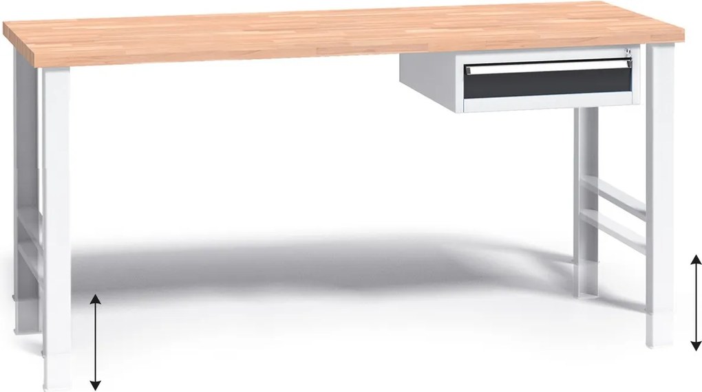Stół warsztatowy z regulacją wysokości G3, 1700 x 685 x 840-1050 mm, 1x 1 szufladowy kontener, grafitowy