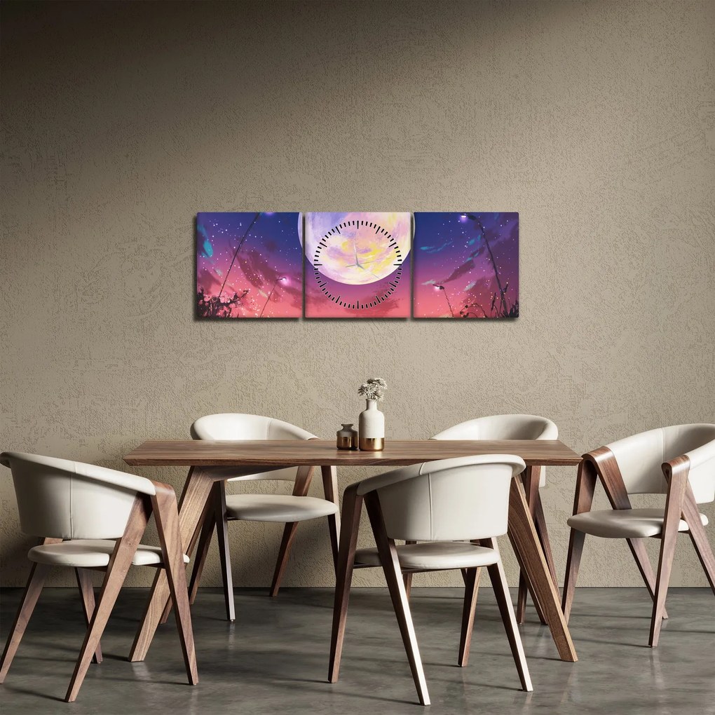 Obraz - Kobieta i pies w pełni księżyca (z zegarem) (90x30 cm)