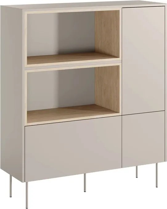 Komoda wysoka Desin 120 cm dwudrzwiowa z szufladą i wnękami - kaszmir / dąb nagano