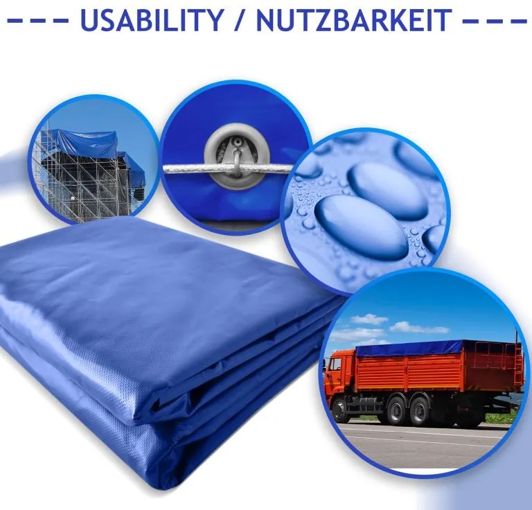 Plandeka JAGO 650 g/m², aluminiowe oczka, niebieska, 5x7 m