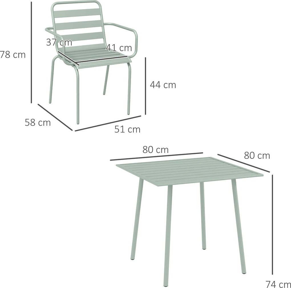 Outsunny Zestaw mebli ogrodowych 5-częściowy, odporny na warunki atmosferyczne, nowoczesny design, zielony, 80x80x74cm | Aosom PL