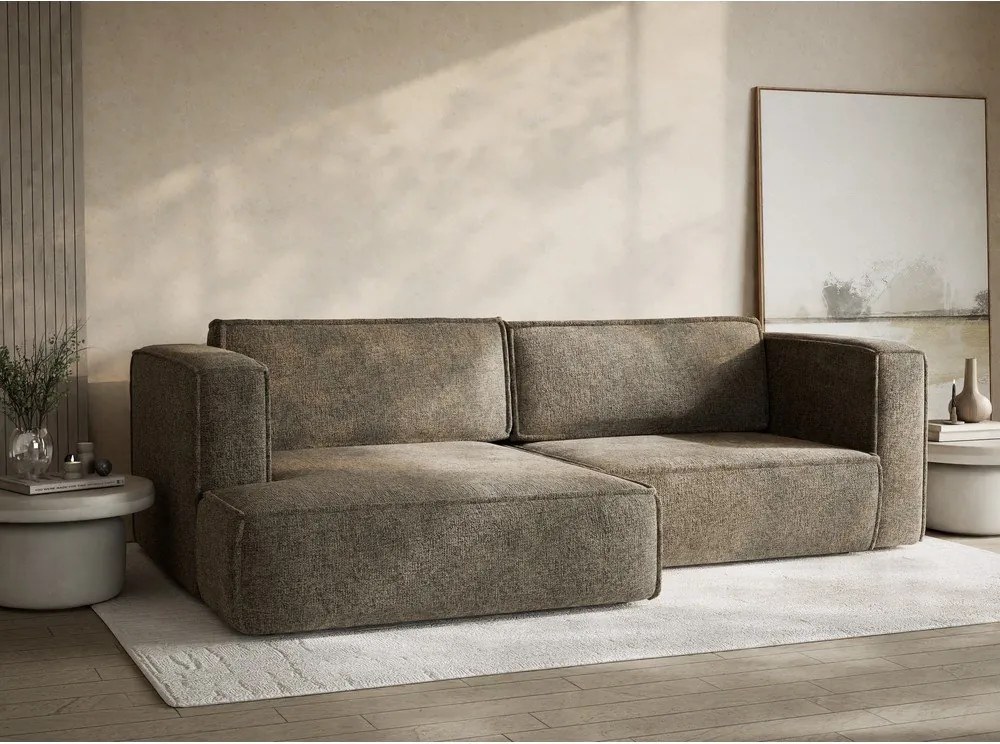 Brązowy rozkładany/ze schowkiem narożnik z tkaniny szenilowej (lewostronny/z szezlongiem) Velto – Maison de Rêve