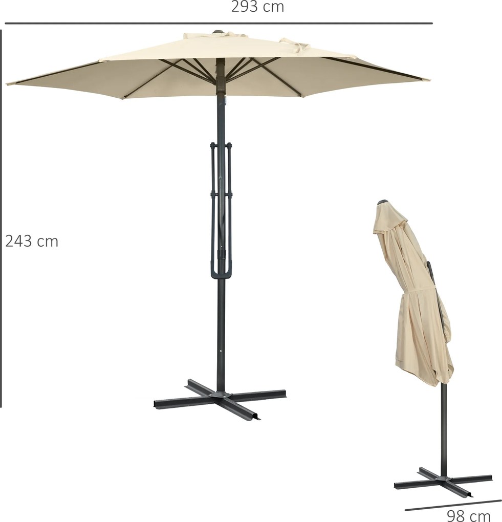 Outsunny Parasol tarasowy Ø293cm z bocznym uchwytem, podstawa krzyżowa, wodoodporny, kremowy | Aosom PL