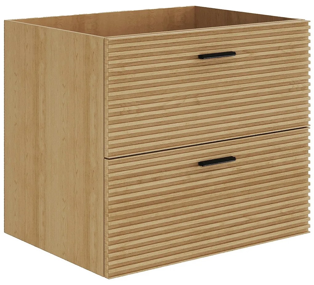 Szafka pod umywalkę na nóżkach z prążkowanym frontem - 2 szuflady - Jasne drewno naturalne - 60 cm - SARONE
