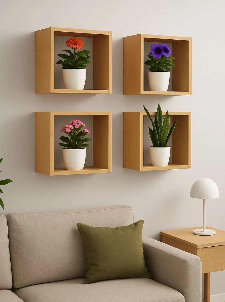 Kwadratowe półki ścienne na kwiaty olcha P9-G42