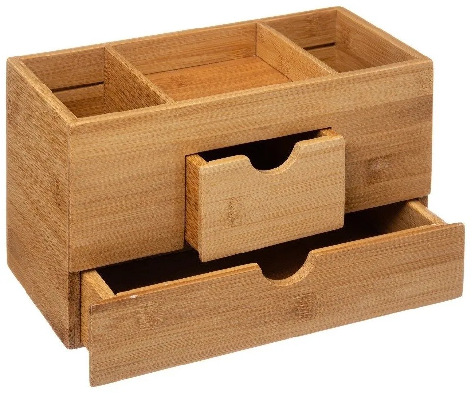 Organizer na biurko bambusowy, 2 szufladki, 24x12x14 cm