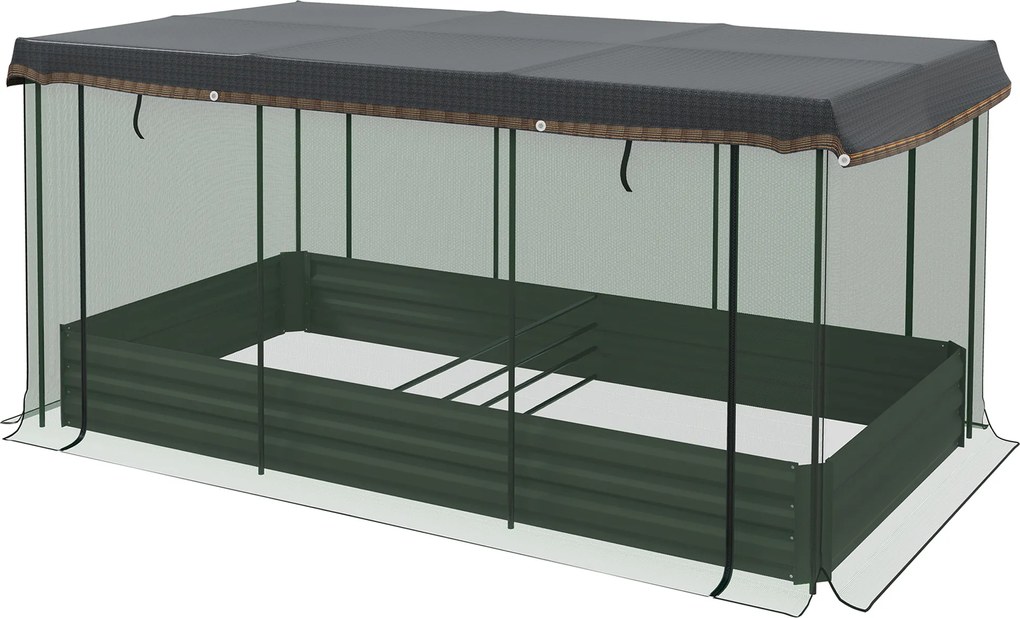 Outsunny Wysokie Łóżko Ogrodowe ze Stali 230x110x110cm z Siatką Ochronną Ciemnoszary | Aosom PL