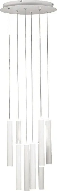 Okrągła lampa wisząca Fabas Luce Prado z 8 światłami, 52 W, ściemnialna, LED, matowa biel, okrągła, sufitowa, rozeta