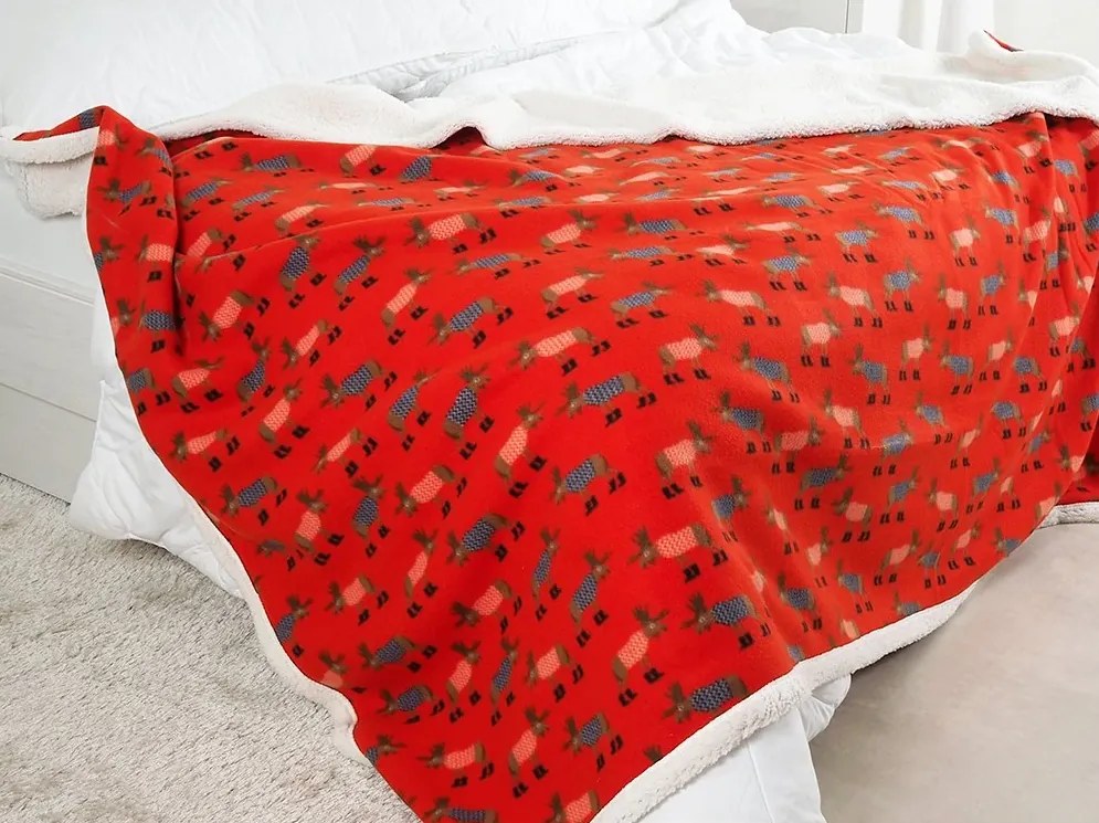 Koc z baranka z mikropluszu BUFFALO DEER czerwony Rozmiar: 150 x 200 cm