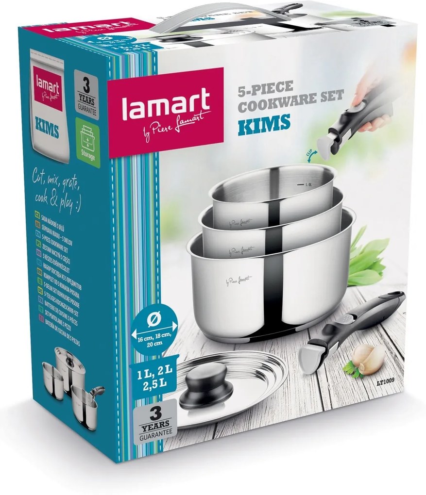 Lamart LT1009 Zestaw garnków ze stali nierdzewnej Kims, 5 elementów