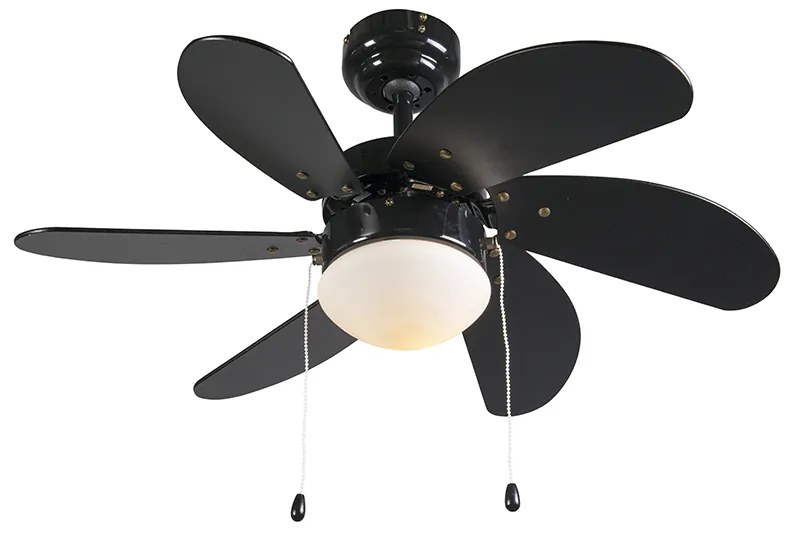 Czarny Wentylator sufitowy z lampą z nadrukiem drewna 80 cm ze sznurkiem - Fresh Nowoczesny Oswietlenie wewnetrzne
