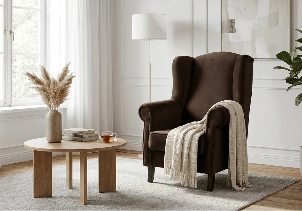 Elegancki fotel tapicerowany LIZBONA, w tkaninie MANILA 4 brązowej