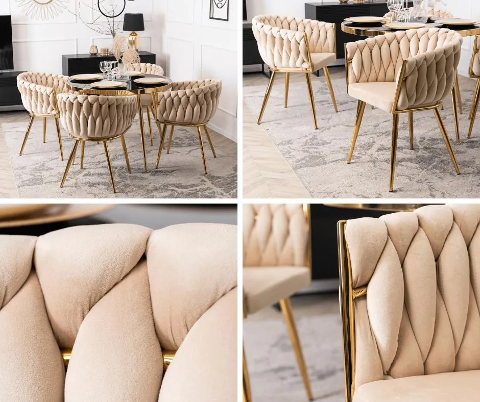 Krzesło glamour z oparciem typu warkocz Capi, welur