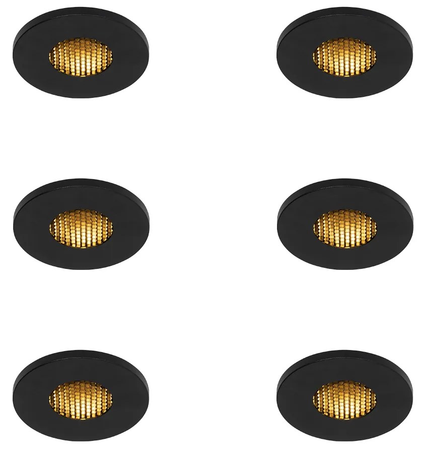 Zestaw 6 nowoczesnych, wpuszczanych reflektorów łazienkowych czarnych IP54 - Shed Honey