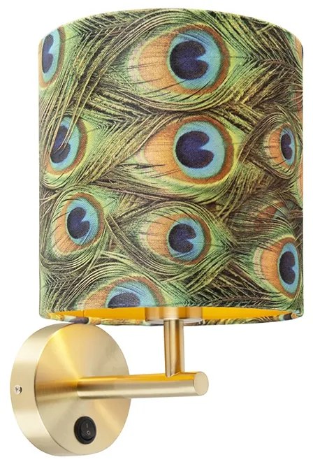 Lampa ścienna w stylu vintage złota z abażurem welurowym 20/20/20 Peacock - Combi Nowoczesny Oswietlenie wewnetrzne