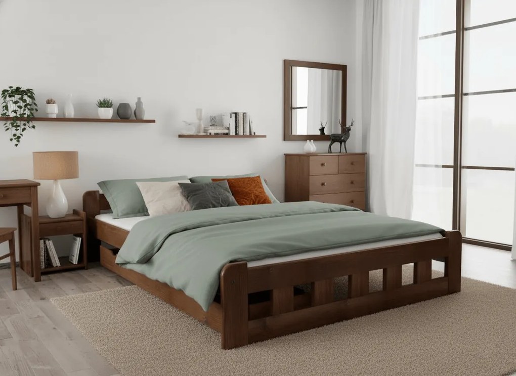 Łóżko Naomi podwyższone 180 x 200 cm, dąb Stelaż: Ze stelażem listwowym rolowanym elastycznym, Materac: Materac Deluxe 10 cm