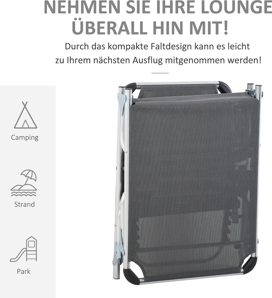 Outsunny Składana leżanka ogrodowa z poduszką - Krzesło z regulowanym oparciem do 120 kg, idealne do parku, ogrodu, na zewnątrz, Szary