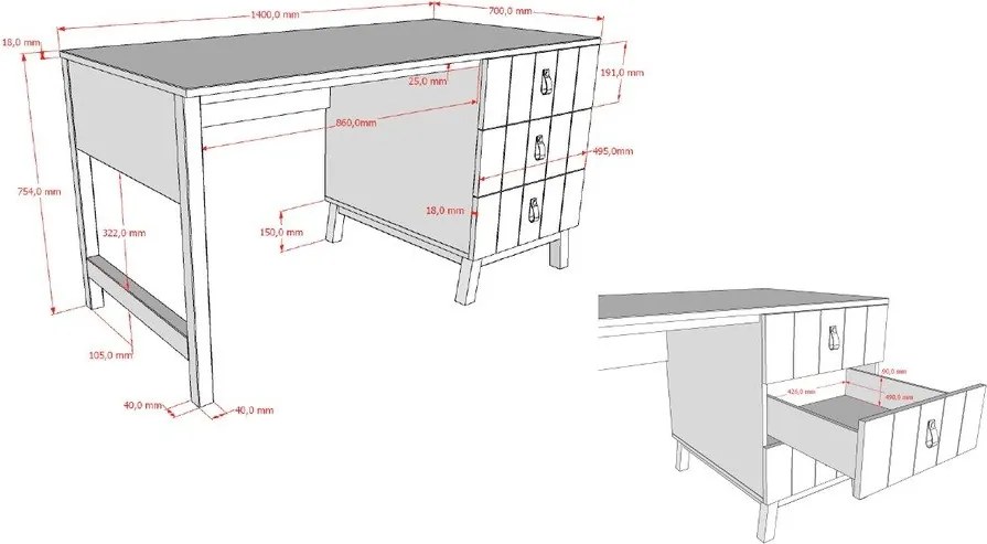 Biurko dziecięce 70x140 cm Sezane – Vipack