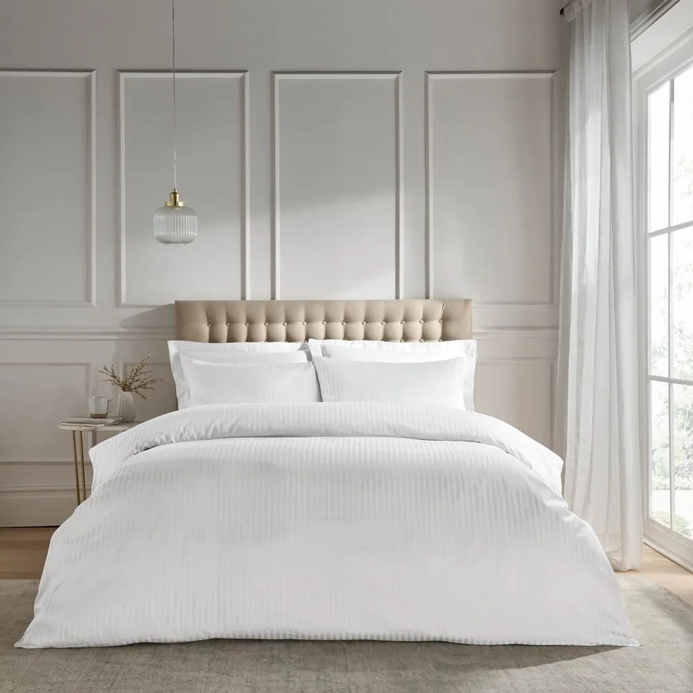 Białe prześcieradło elastyczne 90x190 cm Satin Stripe – Catherine Lansfield
