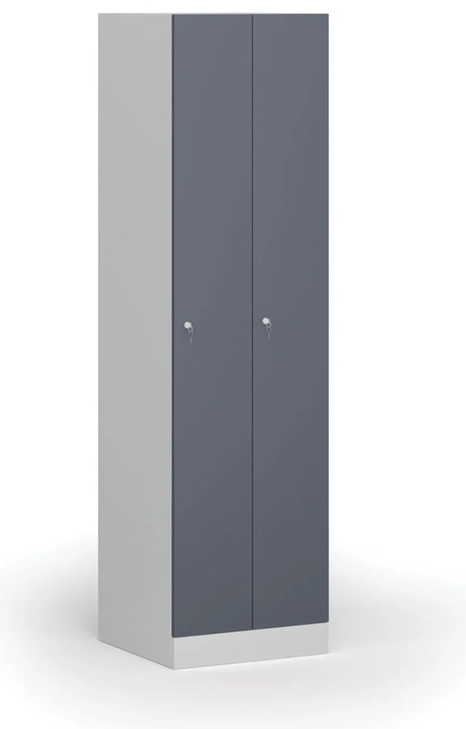 Szafka ubraniowa wąska, 2-drzwiowa, 1850 x 500 x 500 mm, demontaż, zamek cylindryczny, drzwi ciemnoszare