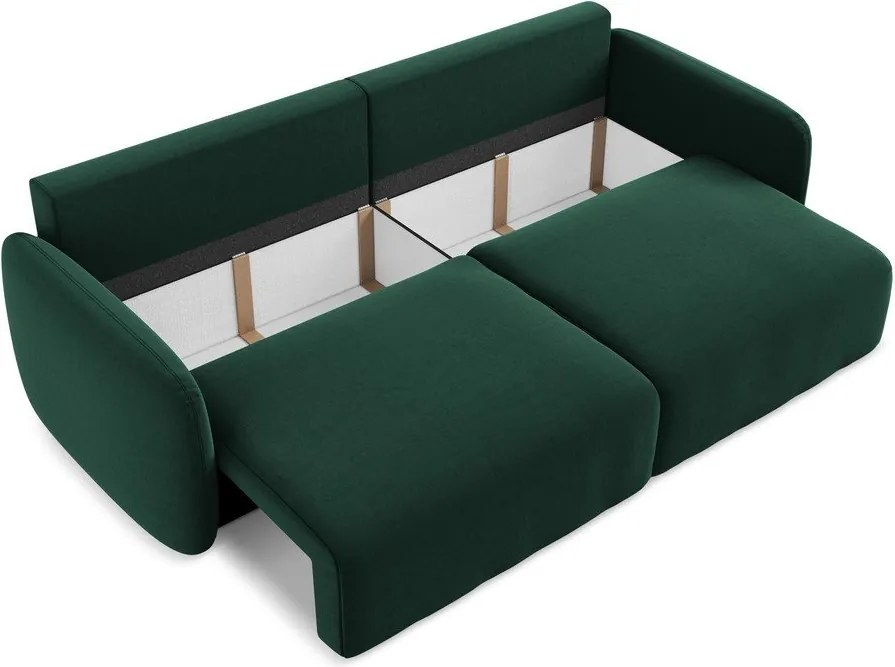 Ciemnozielona aksamitna rozkładana/ze schowkiem sofa 238 cm Kalena – Makamii