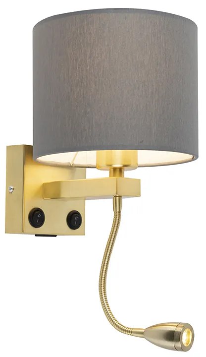 Lampa ścienna art deco złota z USB i szarym kloszem - Brescia