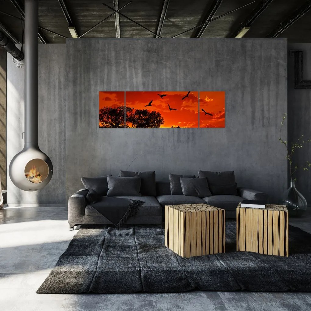 Obraz ptaków o zachodzie słońca (170x50 cm)