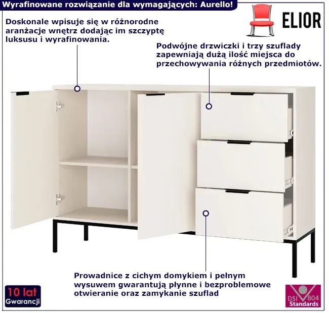 Biała komoda na czarnych metalowych nogach - Pascal 3X