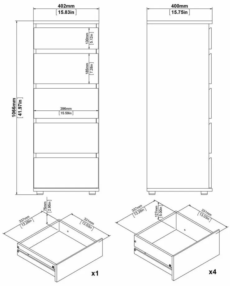 Wysoka komoda w dekorze dębu 40x107 cm Nova – Tvilum