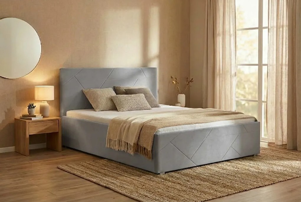 Łóżko TONY 140x200 cm Jasny szary Z materacem