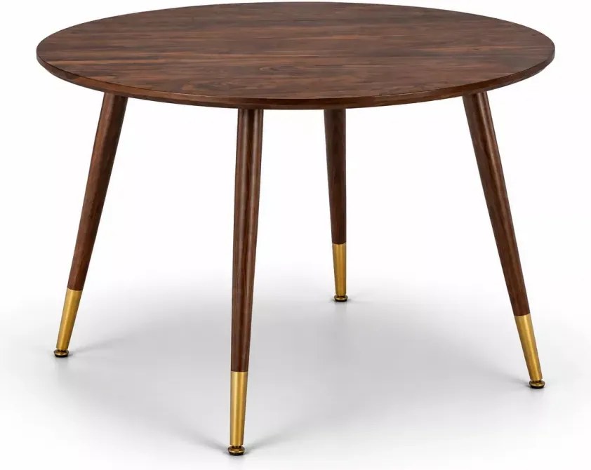 Okrągły stół Hestiano 110 cm w kolorze orzechowym z MDF i złotymi detalami do jadalni